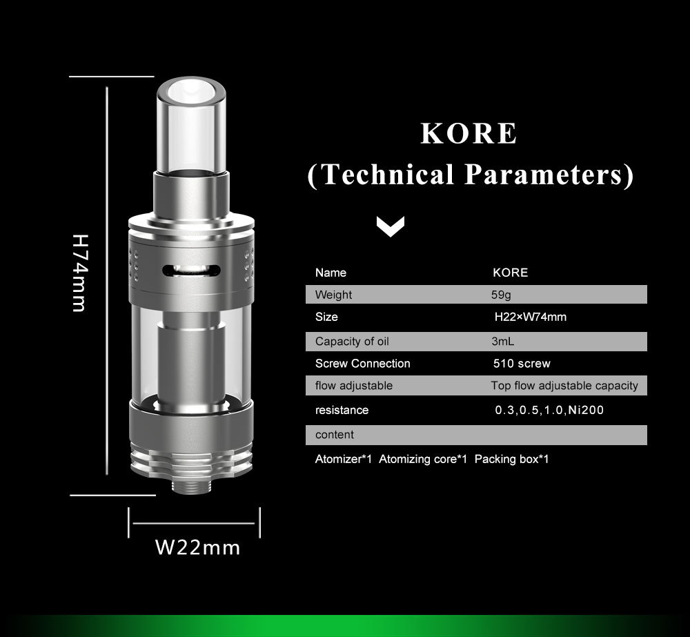 KORE Sub-Ohm Tank Specs